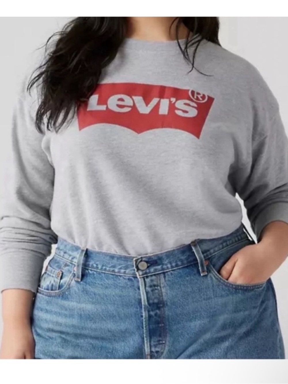 Levi's Sweatshirt woman’s 3X Gray Batwing Logo Raglan Sleeve Pullover Top